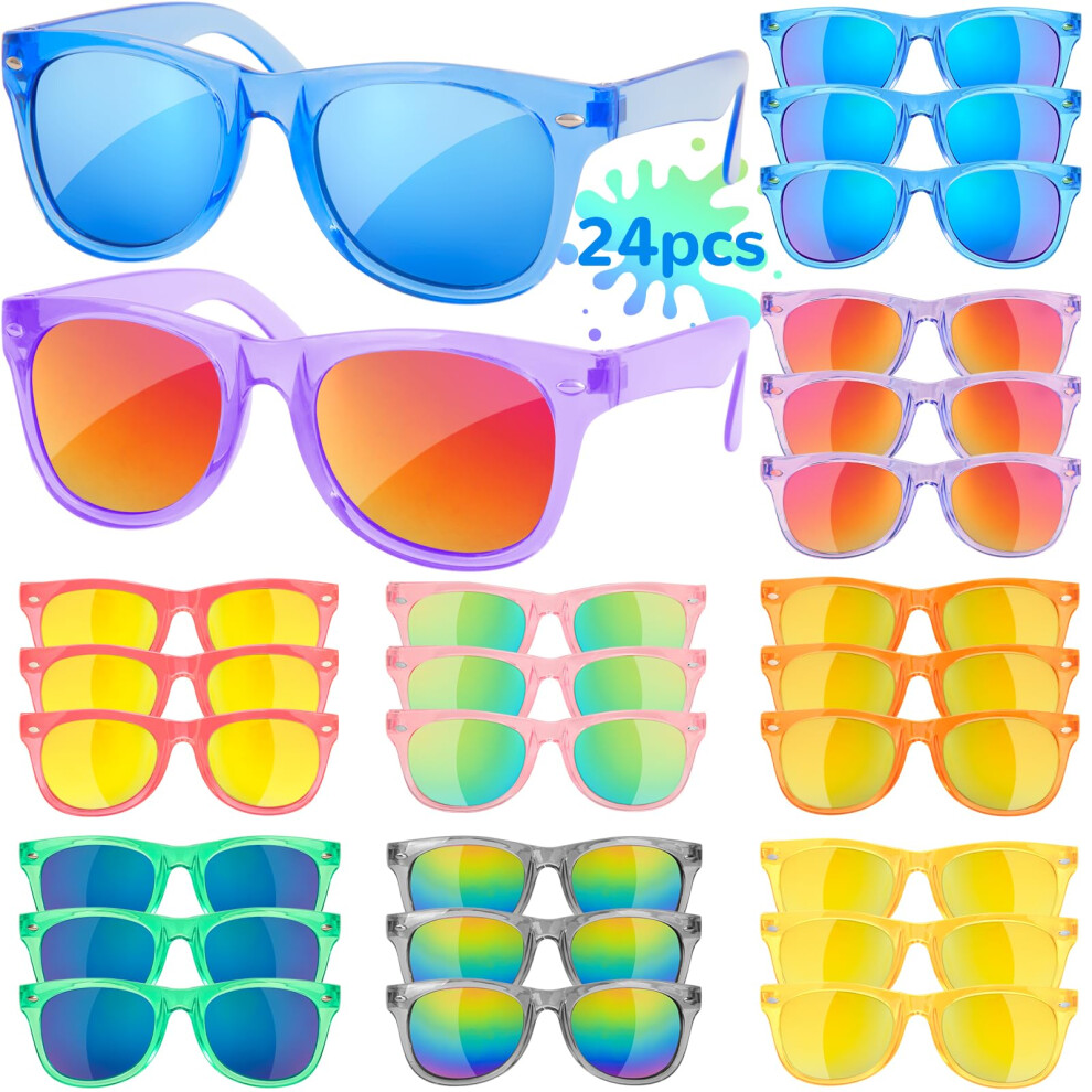 Rugort Kids Sunglasses Bulk Party Favors - 24 Packs Boys Girls Sunglasses For Kids Age 3-8 With Uv 400 Protection Neon Sunglasses For Kids Birthday P