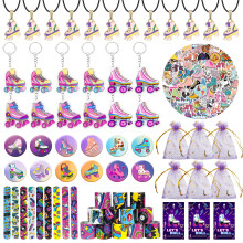 122 STUKS Rolschaats Feestartikelen Schaatsen Feestartikelen met sleutelhangers Knoppennen Stickers Rubberen armbanden voor Hip Hop Disco 80s 90s The