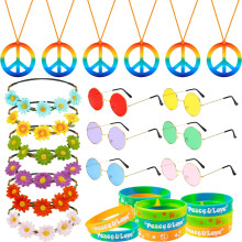 Banballon 30 pcs Hippie Party favoriserer retro runde solbriller daisy blomst pandeb?nd fredsskilt halsk?der silikone armb?nd til 60'erne 70'erne