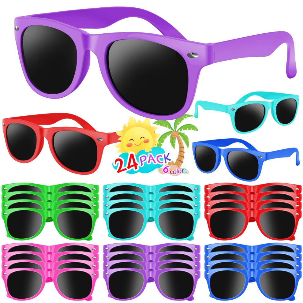 Ynrriiy Kids Sunglasses Bulk 24 Pack Kids Sunglasses Party Favors Neon Sunglasses For Kids Boys And Girls Age 3-10 - Gift For Birthday Graduation Par