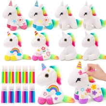 HAPGFS 10 stk Unicorn Party Favor Bulk Leget?j Mini Plys Enhj?rning udstoppede dyr med farvede kuglepenne Lille regnbue Unicorn n?glering til f?d