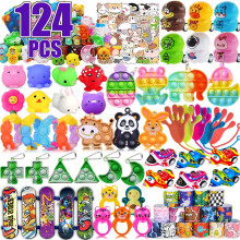 124 Pcs Party Favors for Kids Pop Fidget Toys Bulk Treasure Box Toys for Classroom Prizes Pinata Filler Goodie Bag Stuffers Prize Box Toys Treas
