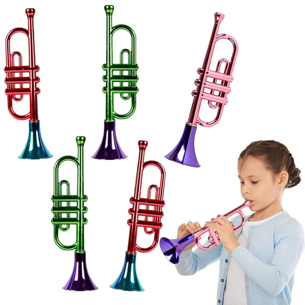 ArtCreativity 13 Inch Metallic Trumpets Set of 5 Fun Plastic Musical Instruments Noise Makers for Parties and Events Music Toys for Kids Cool Birt