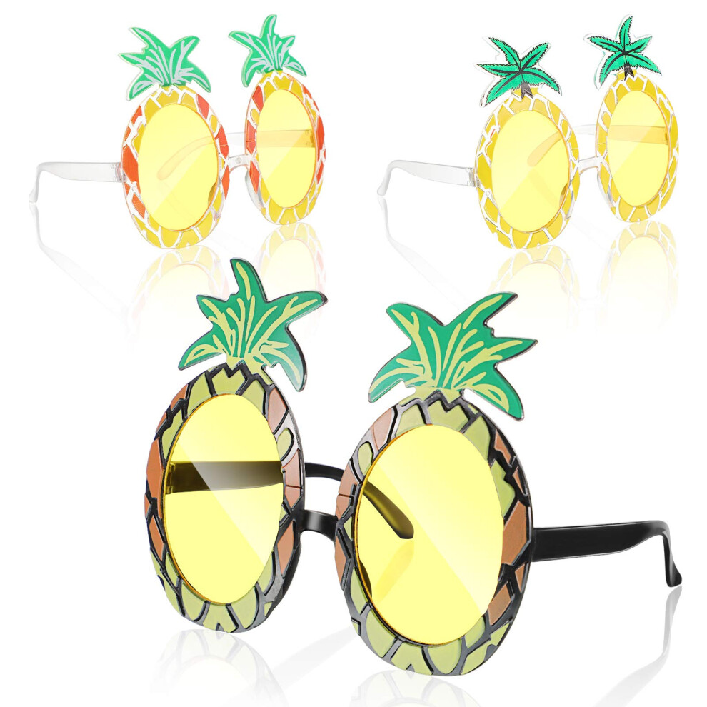 Weewooday 3 Pairs Tropical Pineapple Sunglasses Novelty Sunglasses Fruit Shape Glasses Funny Hawaiian Luau Party Eyeglasses Summer Beach Party Accesso