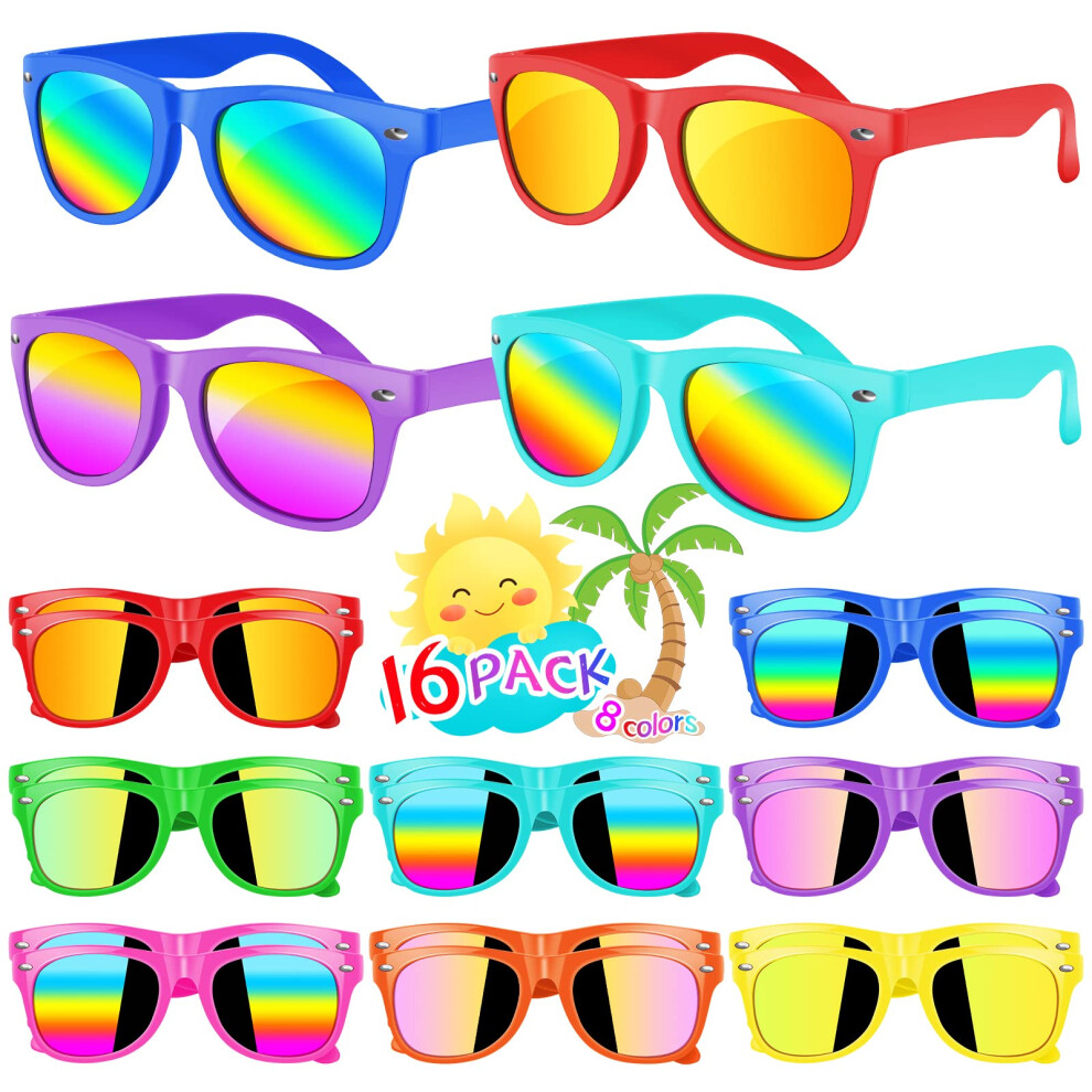 Ynrriiy Kids Sunglasses Bulk Kids Sunglasses Party Favor 16 Pack Neon Party Sunglasses For Kids Boys And Girls Age 3-8 Beach Pool Birthday Party S