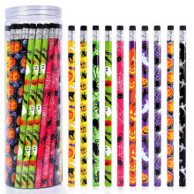 50 stuks Halloween-potloden Kleurrijke houten potloden met gummen Geassorteerde patroonpotloden voor Halloween-feestartikelen Trick or Treat Hallowee