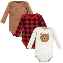Hudson Baby Unisex Baby Bomuld Lang?rmede Bodysuits Brown Bear 3-Pack 6-9 m?neder