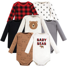 Hudson Baby Unisex Baby Baumwolle Langarm Bodys Braunb   r 7er-Pack Neugeborene