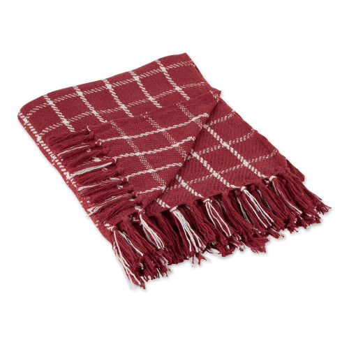 DII Transitional Checked Plaid Woven Throw  50x60  Barn Red