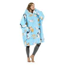 Catalonia Cat Print Oversized Hoodie Blanket, Cozy Sherpa Pullover for Adults, Gift for Men, Women, Teens