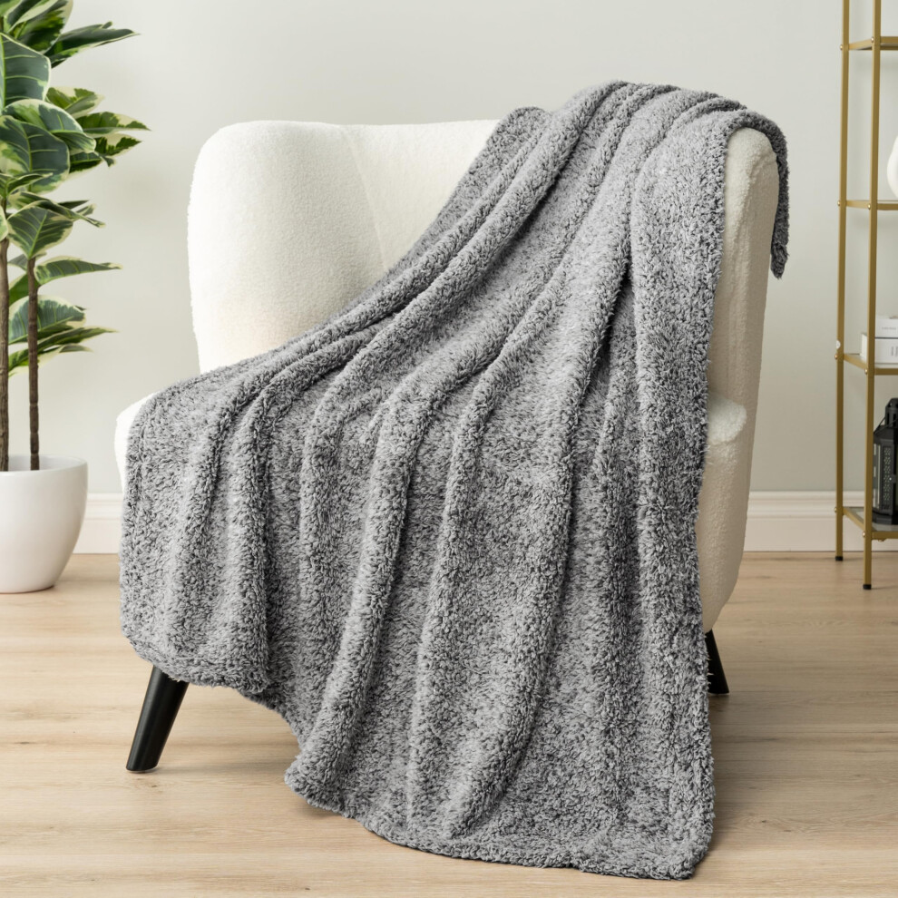 PAVILIA Couverture Sherpa pour canapé Gris chiné Couverture moelleuse et chaude en peluche pour lit Couverture douillette ultra douce et légère C