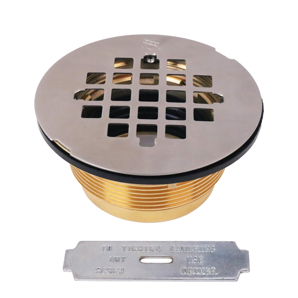 Westbrass D206b-07 2 No-Caulk Brass Compression Shower Drain With 4-1/4 Round Grid Cover 1-Pack Satin Nickel 747028433037