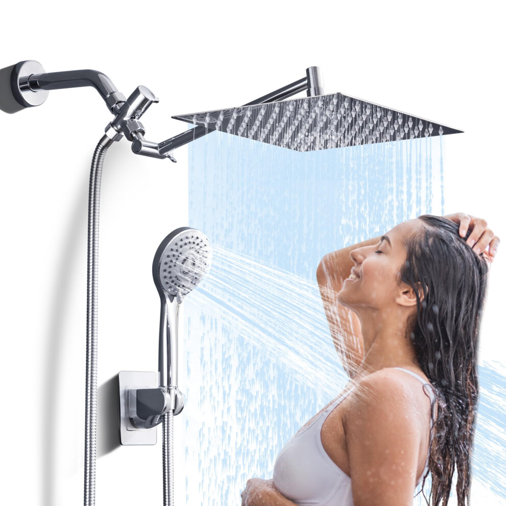 10 Rainfall Shower Head With Handheld Spray Combo - 5 Spray Modes High Pressure Rain Showerheads Overhead Shower Anti-Clog Nozzles Air-In Flexible 799646936698
