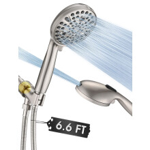 YASINU High Pressure 10-Setting Handheld Shower Head 5"""" Detachable Shower Spray 79"""" Extra Long Stainless Steel Hose Adjustable Bracket - Brushed