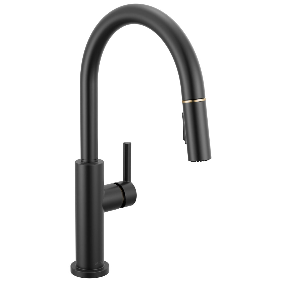 Photos - Tap Delta Faucet Nicoli Kitchen Faucet with Pull Down Sprayer Black and Gold Kitchen Sink Faucet Modern Kitchen Faucet Single Ho
