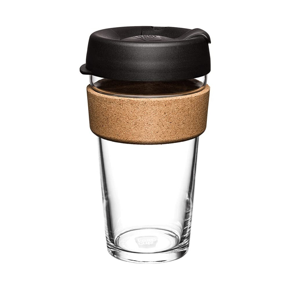 KeepCup Brew Cork - Reusable Coffee Cup Tempered Glass and Natural Cork  L 16oz/454ml - Black