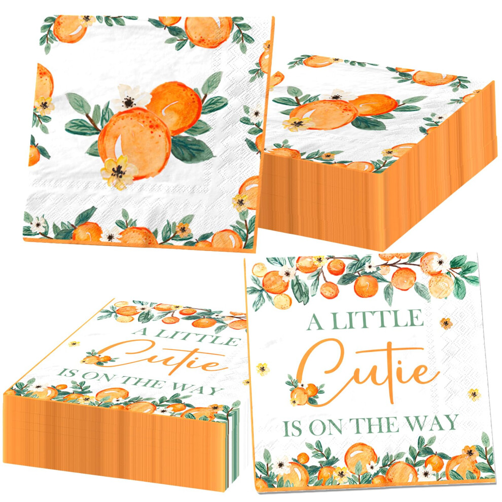 Little Cutie Baby Shower Decorations 40PCS A Little Cutie Is On The Way Napkins Supplies Fruit Theme Dinner Paper Napkins for Citrus Party Baby Shower