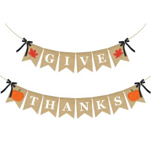 ERKOON Thanksgiving Banner  Give Thanks Burlap Banner Garland Bunting Banner for Harvest Time Thanksgiving Party Decoration