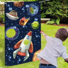 Buitenruimte Toss Games Banner Achtergrond Binnen of Buiten Galaxy Thema Verjaardagsfeest Decoraties Benodigdheden voor Kinderen Volwassenen Familie