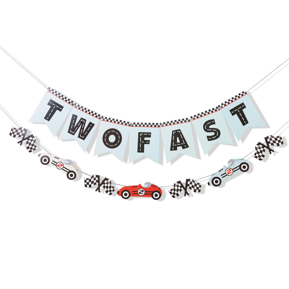 Twee Snelle Banners - Raceauto Verjaardagsdecoraties Raceauto Verjaardagsbanner Vintage Raceauto Banner Twee Snelle 2E Verjaardagstaart Smash-image