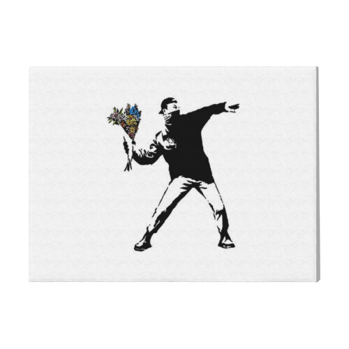 (Banksy Rage Flower Thrower_3507) Canvas Print DIY Framed Kit Wall Art ...