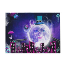 (Fantasy Landscape, Neon City Above Clouds, Full Moon, Steampunk Hat - A Cosmic Carnival, Fantasy Boo) Canvas Print DIY Framed Kit Wall Art for Living Room Bedroom Retro Farmhouse Decor 16x20 inch