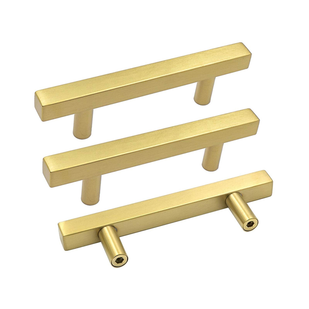 Goldenwarm 10Pack Cabinet Pulls Gold Square Drawer Pulls - Ls1212gd90 Modern Brushed Brass Cabinet Hardware Gold Handles For Cabinets 3-1/2 Inch Hole 715624613528