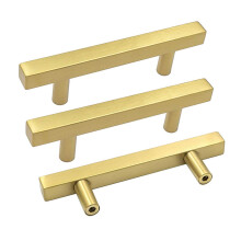 Goldenwarm Gold Skabsknopper K?kken Hardware Skuffe Tr?k - LS1212GD76 B?rstet Messing Skab D?rh?ndtag 3 Tommer Hul Centers T Bar Firkantet Badev?