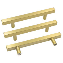 Goldenwarm Gold Skabsknopper K?kken Hardware Skuffe Tr?k - LS1212GD128 B?rstet Messing Skab D?rh?ndtag 5 Tommer Hul Centers T Bar Firkantet Badev