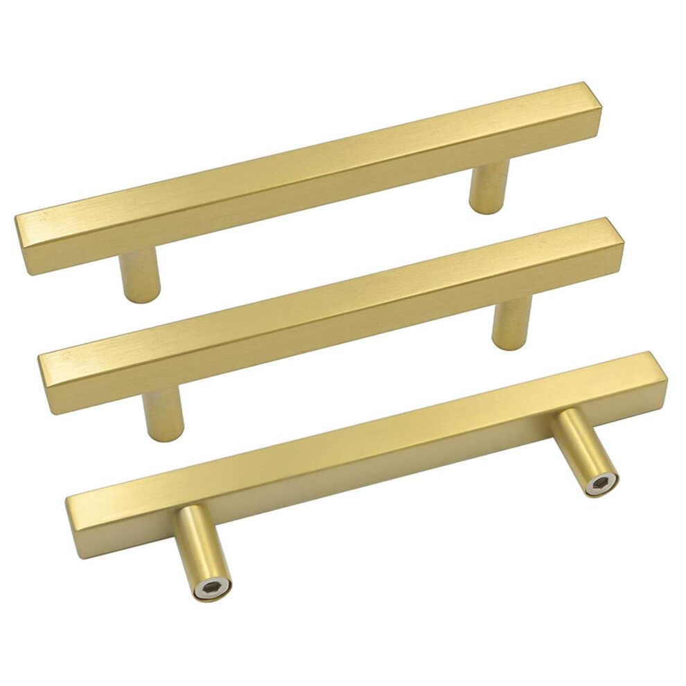 Goldenwarm PoignéEs De Placard De Cuisine DoréEs De 12,7 Cm (5 Po), Lot De 20 (LS1212GD128), PoignéEs De Tiroir CarréEs En T, En Laiton Brossé, P-image