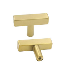 Goldenwarm B?rstet Messing Skabsknopper Skuffe Tr?kker M?belhardware - LS1212GD T Bar Firkantet Guld Skab Tr?kknopper Enkelthuls k?kkenskabsd?rh?