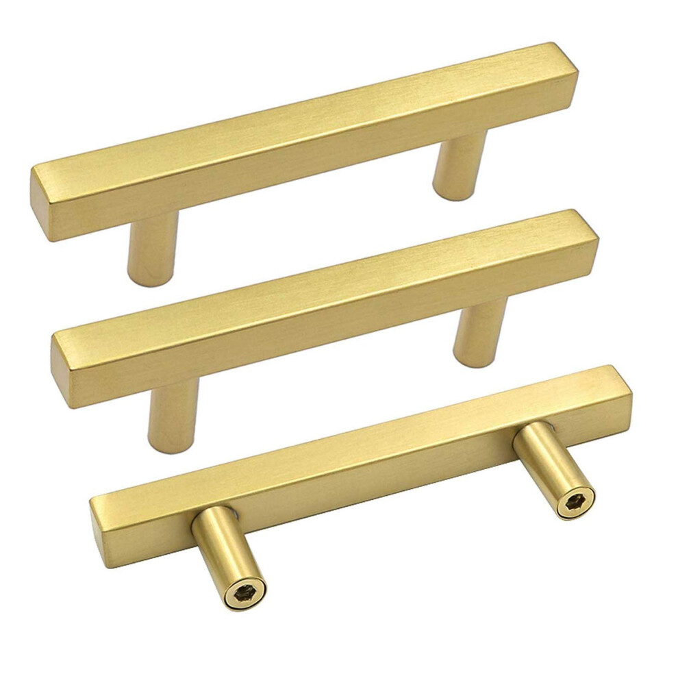 Goldenwarm 96Mm Hole Centers Kitchen Cabinet Pulls Gold Kitchen Hardware - Ls1212gd96 Square Cabinet Hardware Brushed Gold Knobs For Dresser Brass Ha 715776258820