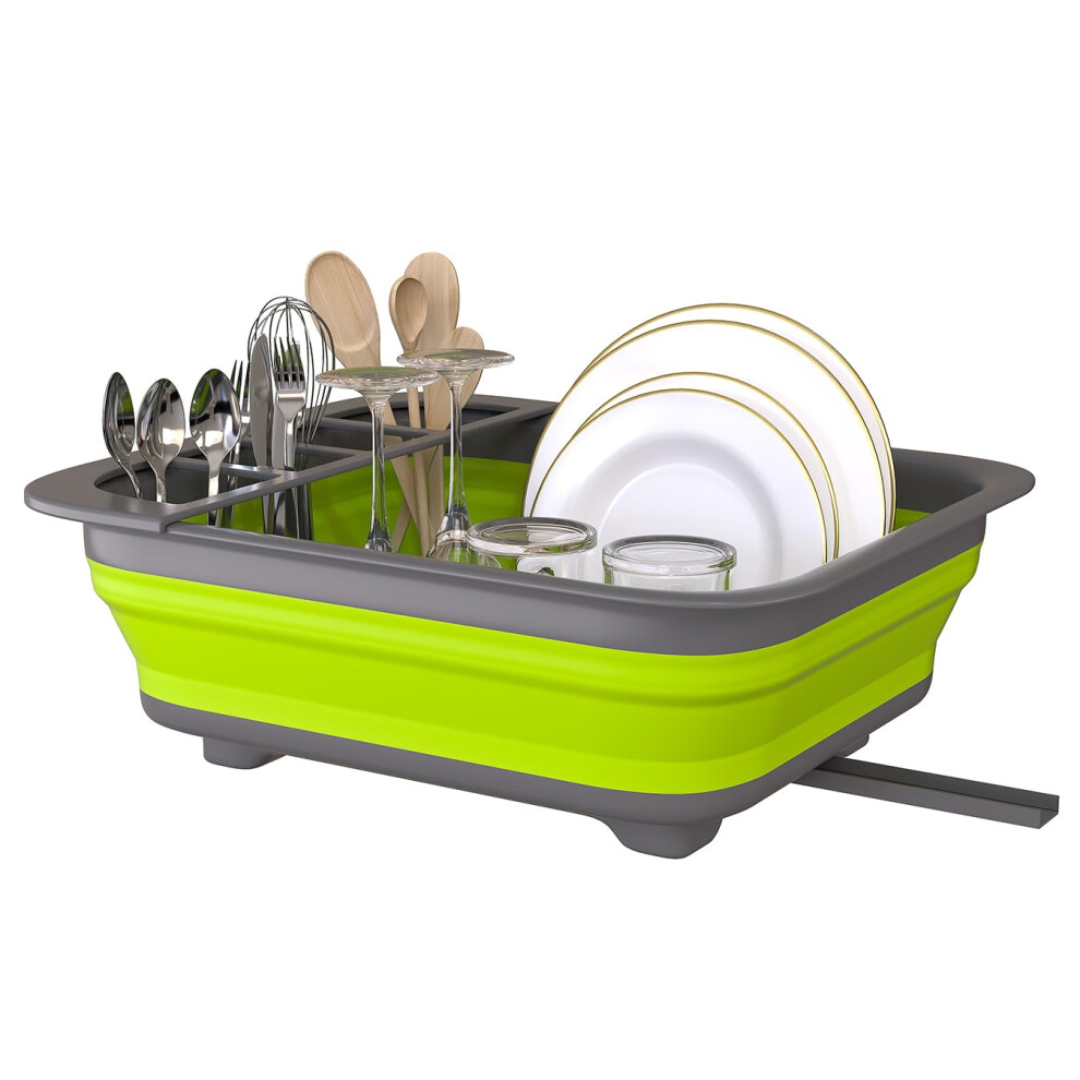 THANSTAR Collapsible Dish Drying Rack for RV Campers Portable Dinnerware Drainer Organizer for Kitchen Travel Trailer-Green