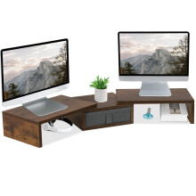 TEAMIX 3 Shelf Monitor Stand Riser with Drawer-Length and Angle Adjustable Dual Monitor Riser with Storage Corner Desk Shelf Organizer Large Computer