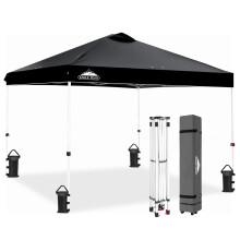 EAGLE PEAK Pop Up Canopy Tent with Wheeled Carry Bag 8 Stakes 4 Ropes 4 Weight Bags Easy Set Up Tent Canopy 10x10 ft 100sqft of Shade Black