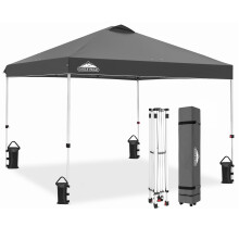 EAGLE PEAK Pop Up Canopy Tent with Wheeled Carry Bag 8 Stakes 4 Ropes 4 Weight Bags Easy Set Up Tent Canopy 10x10 ft 100sqft of Shade Gray