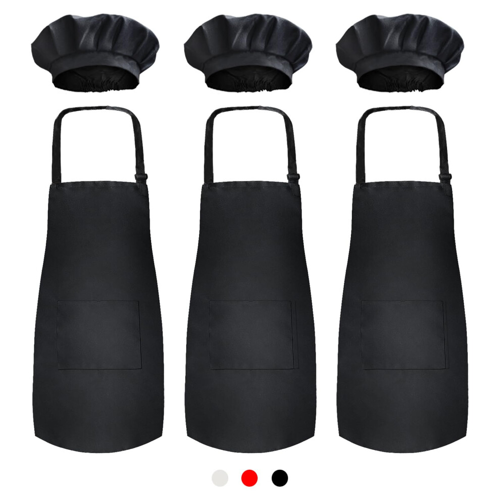 Novelty Place Ensemble de 3 tabliers et toque de chef pour enfants - Bavoir doux pour la peau avec poche - Tenue d'entra  nement pour la cuisine, la p
