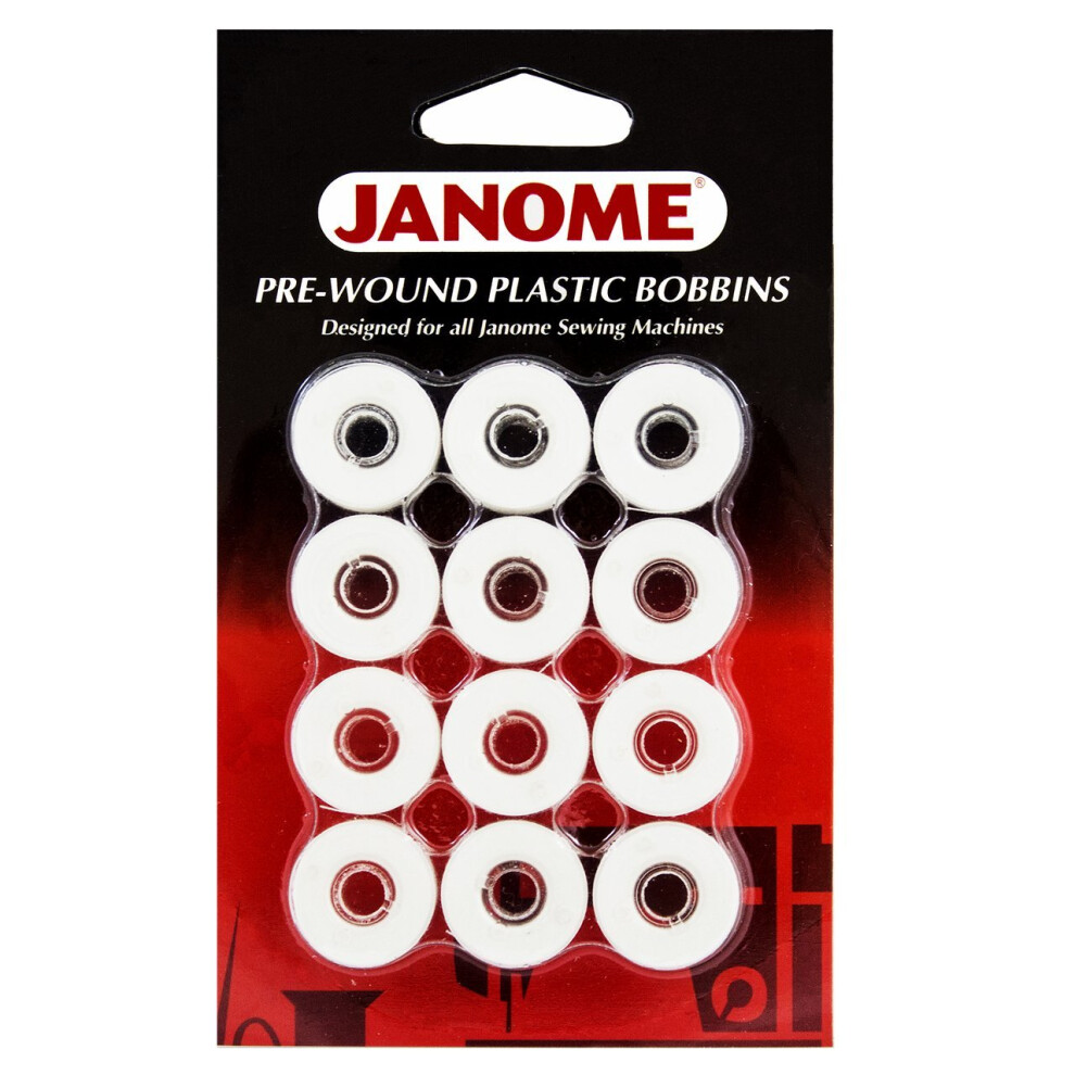 Janome Prewound Embroidery Machine Bobbins 12 Per Card