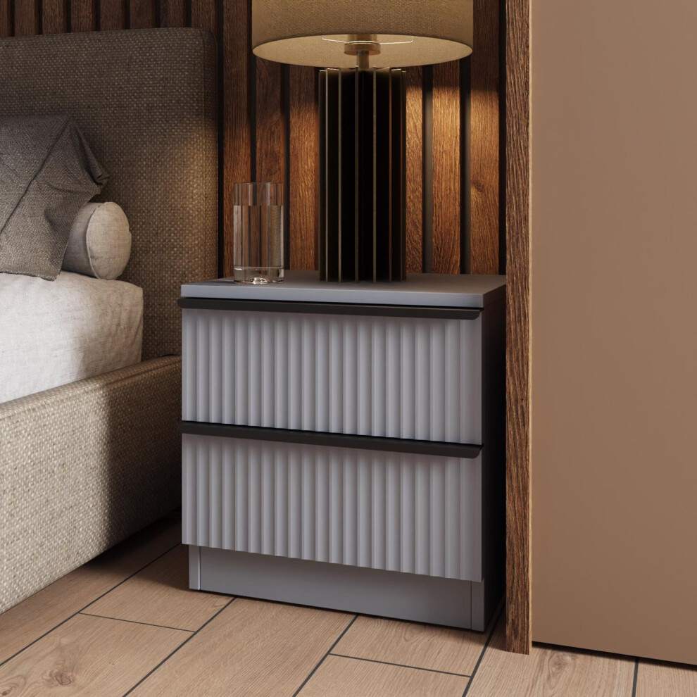 Fwstyle Grey Ripple Effect Drawer Dark Bedside Table Chest Size 2