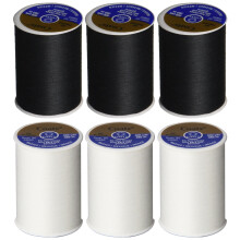 6 Pack Bundle - (3 Black + 3 White) - Rockar & Clark Dual Duty All -Purpose Thread - Three 400 Yard Spools vardera svartvitt
