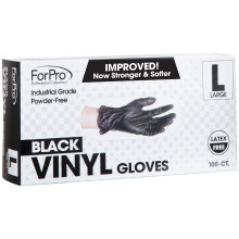 ForPro Disposable Vinyl Gloves Black Industrial Grade Powder-Free Latex-Free Non-Sterile Food Safe 2.75 Mil. Palm 3.9 Mil. Fingers Large 10