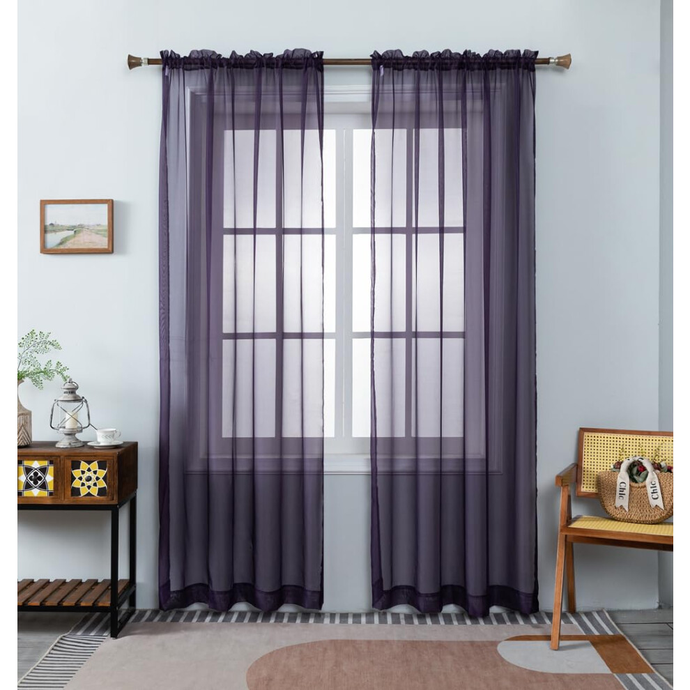Rideaux transparents violet foncé WPM 58"" de large x 95"" de long 2 panneaux traitement de fenêtre de salon passe-tringle voile transparent pour