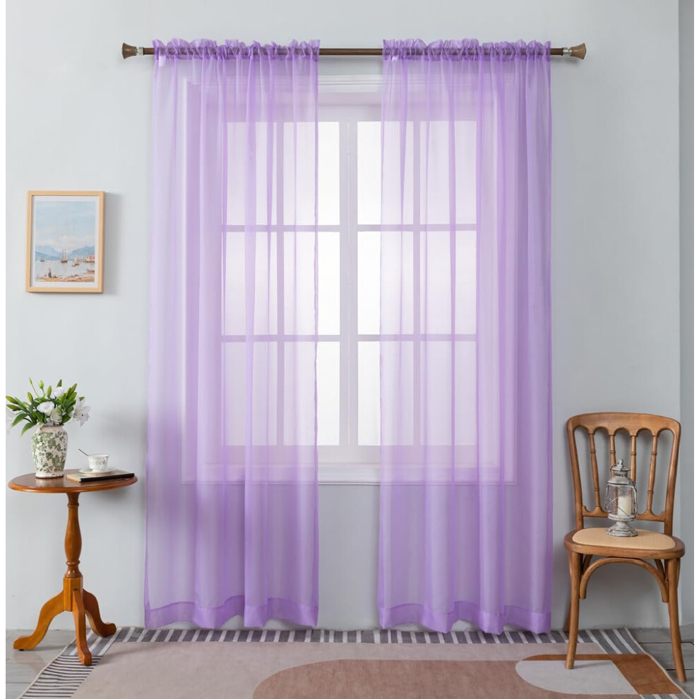 Rideaux transparents violet lavande WPM 60"" de large x 95"" de long 2 panneaux Traitement de fen   tre de salon Passe-tringle Voile transparent pour