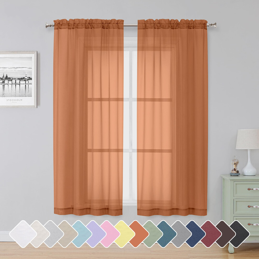 Simplebrand Orange Sheer Curtains 63 Inch Length 2 Panels  Rod Pocket Solid Color Window Sheer Curtain Panels  Elegant Curtains & Drapes for Living Ro-image-OPC-PGC99K7-NEW