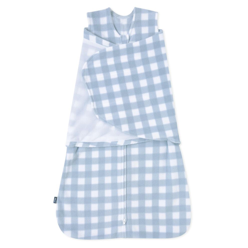 HALO Micro-Fleece Sleepsack Swaddle  3-Way Adjustable Wearable Blanket  TOG 3.0  Gingham Blue  Small  3-6 Months