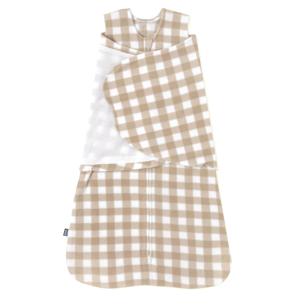HALO Micro-Fleece Sleepsack Swaddle  3-Way Adjustable Wearable Blanket  TOG 3.0  Gingham Tan  Newborn  0-3 Months