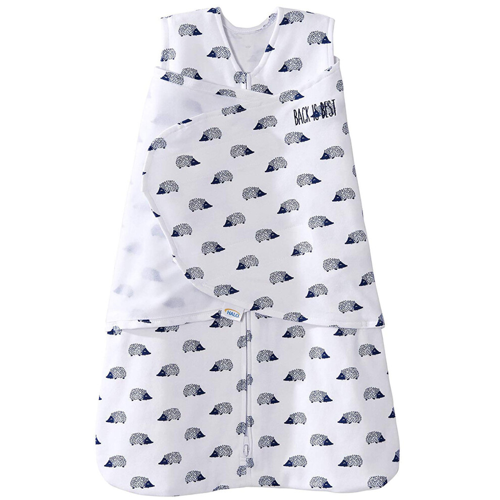 HALO 100% Cotton Sleepsack Swaddle  3-Way Adjustable Wearable Blanket  TOG 1.5  Navy Hedgehog  Small  3-6 Months