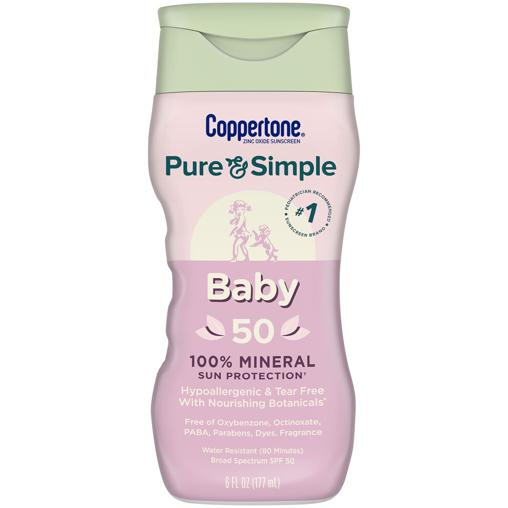 Coppertone Pure and Simple Baby Sunscreen Lotion SPF 50  Broad Spectrum Sunscreen for Baby  6 Fl Oz Bottle