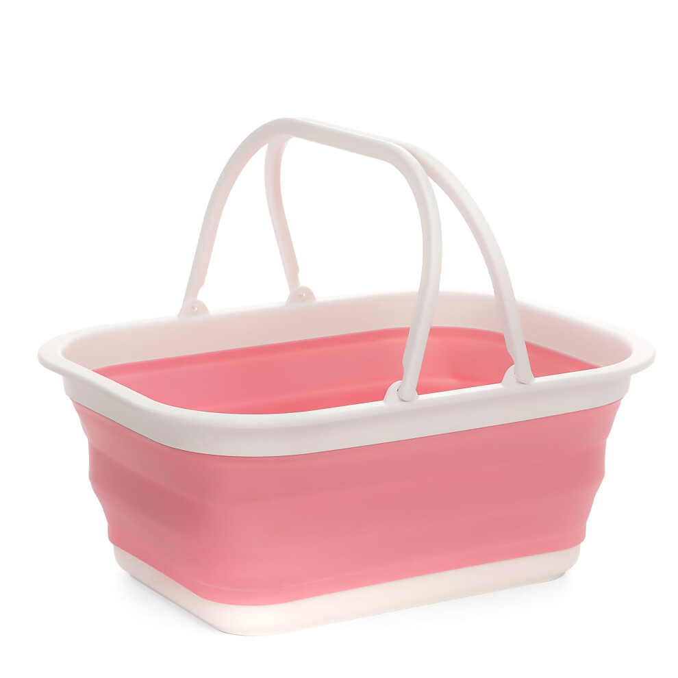 Sammart - Cestino Pieghevole Con Manico, 15,5 L, Cestino Da Picnic Portatile Da Esterno, Borsa Per La Spesa Pieghevole, Contenitore Salvaspazio, Colore Rosa-image