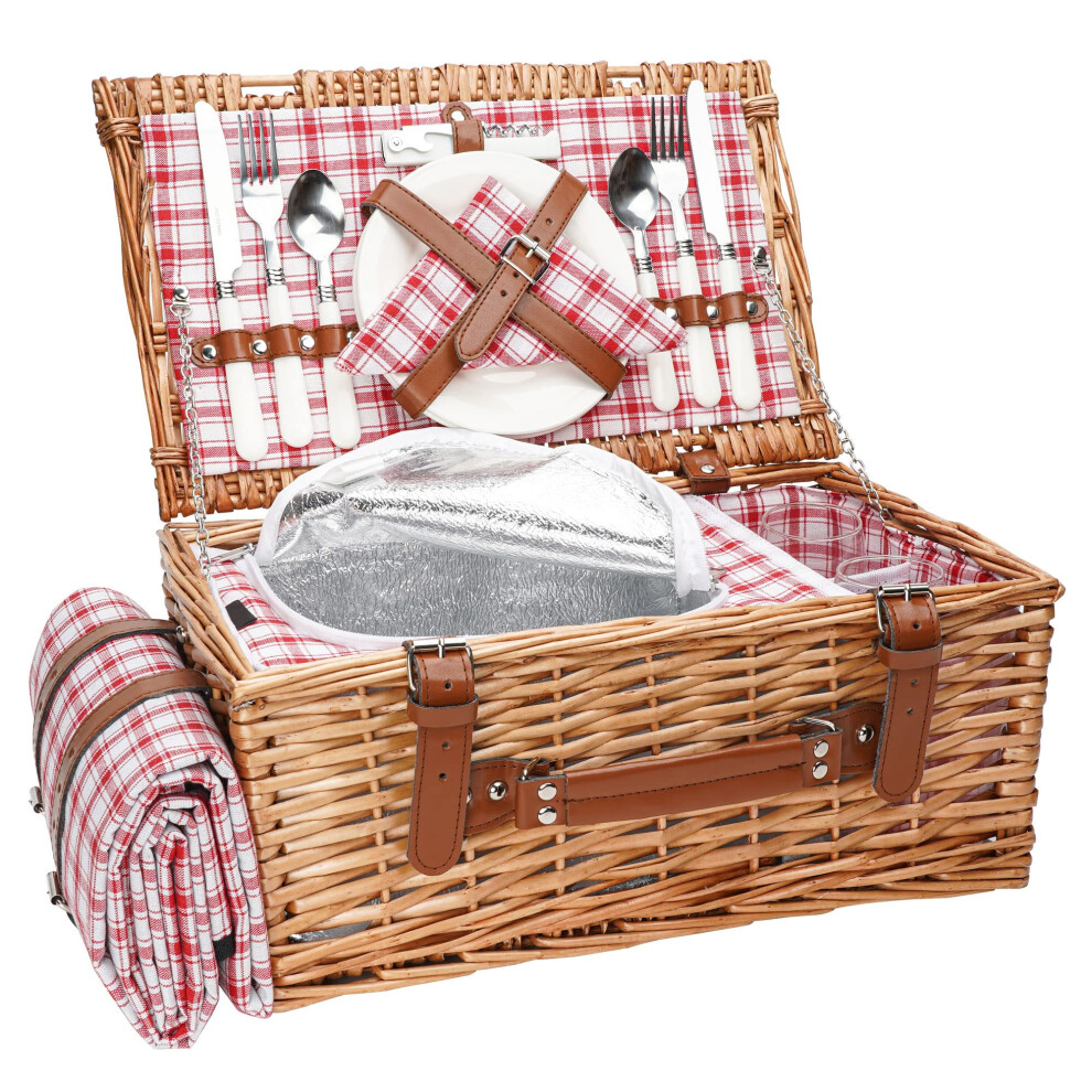 Twentynext Wicker Picnic Basket Set For 2 Persons With Waterproof Picnic Blanket And Large Insulated Cooler Compartment Willow Picnic Hamper Basket With Cutlery
